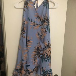 Red blue tropical hater short dress